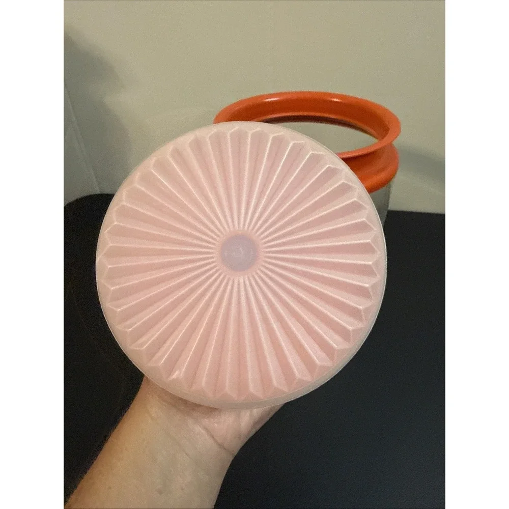 Vintage Tupperware Canister Clear Acrylic Orange Push Button Lid